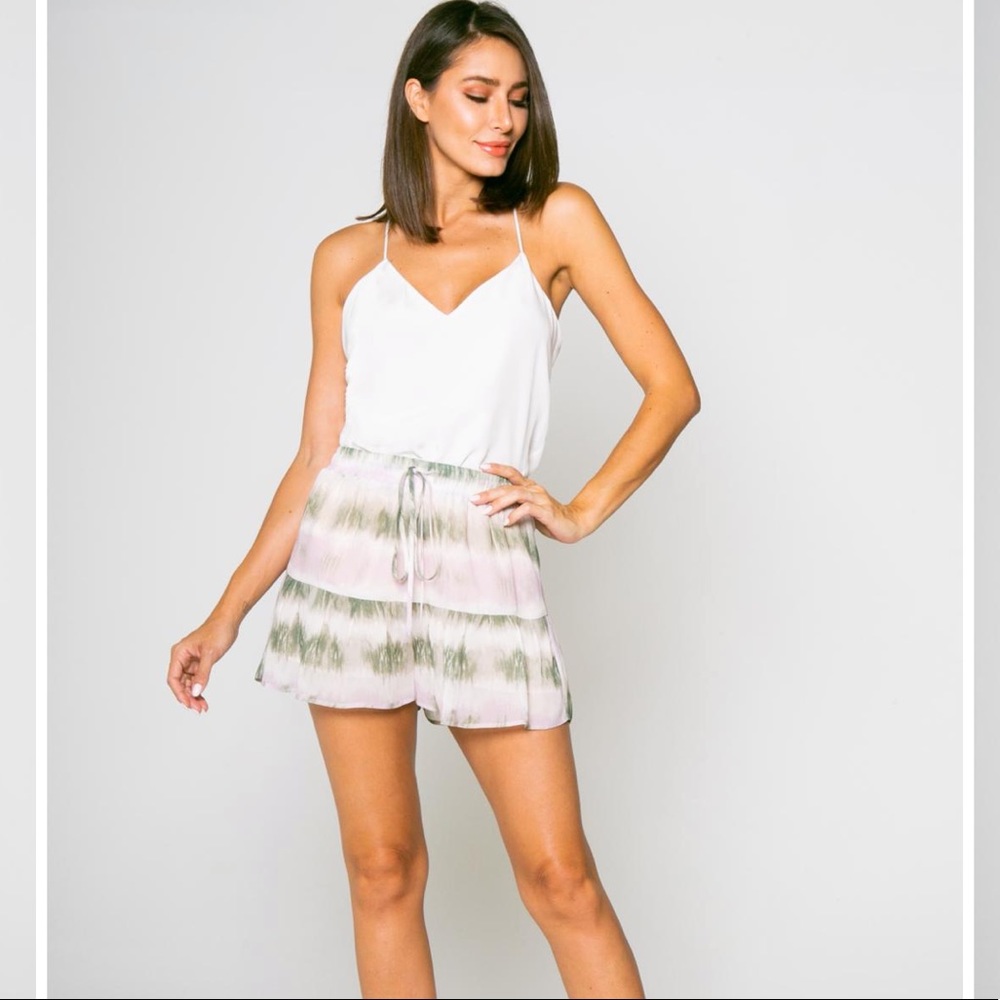 Lavender Brown Tie Dye Ruffle Shorts